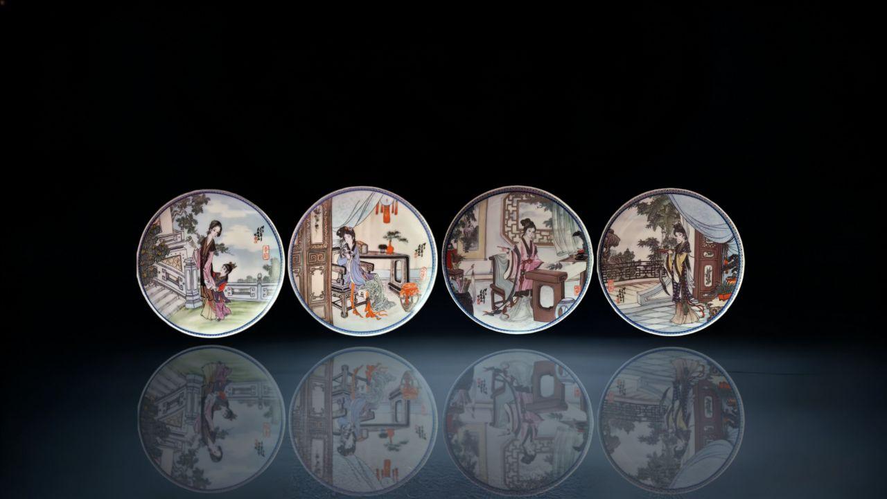 红楼梦人物瓷板画——湘云醉卧图
