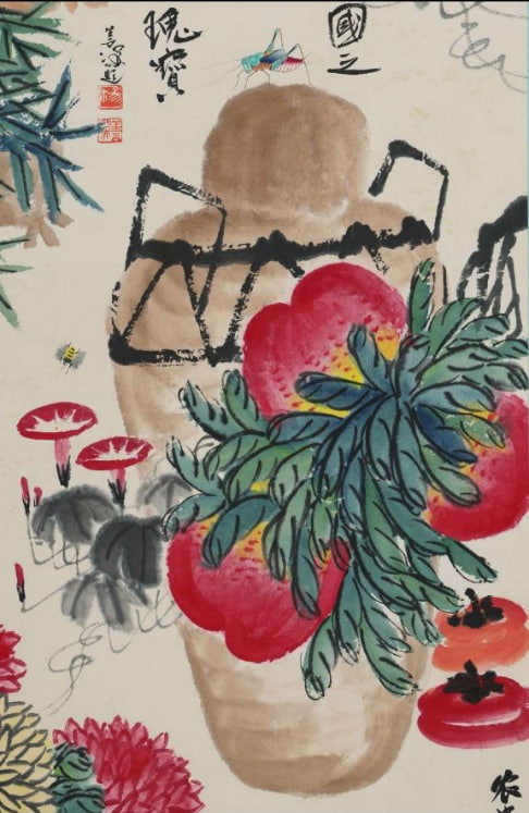 《多子多寿菊延年》立轴画作